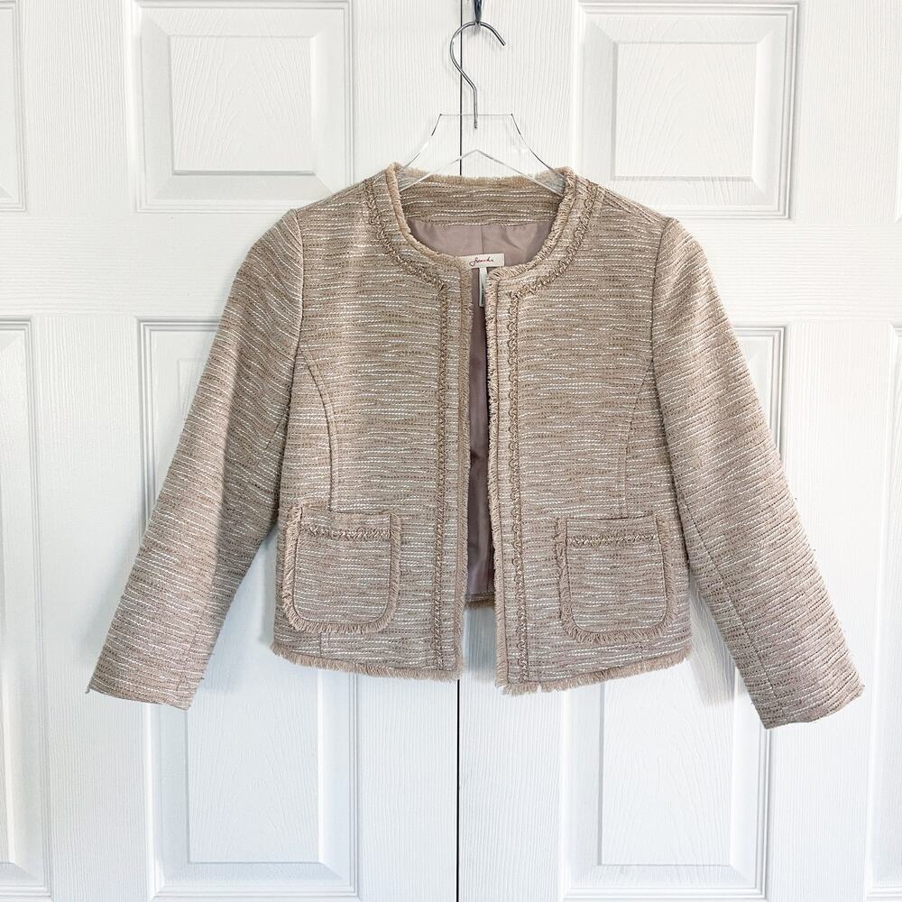 Frenchi Cream Boucle Gold Metallic Weave Blazer